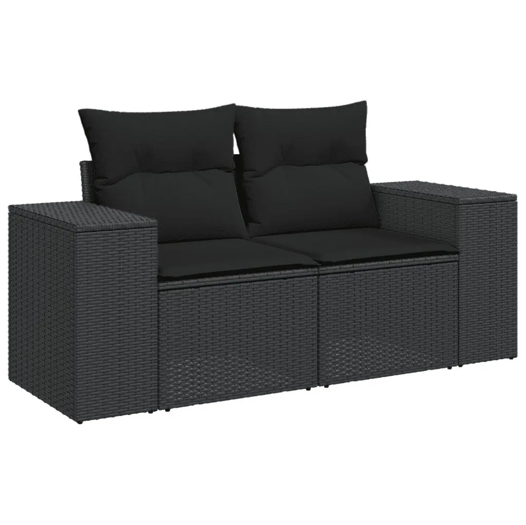 7 Piece Black Garden Sofa Set with Cushions