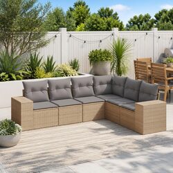 Beige Modular Garden Sofa Set 6-Piece Outdoor Furniture