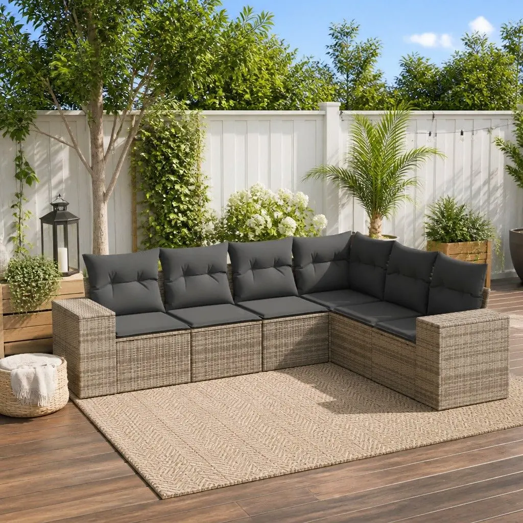 Garden Sofa Set PE Rattan 6 Piece Outdoor Furniture Patio Sectional Grey