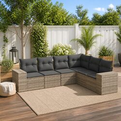 Durable 6 Piece Outdoor Garden Sofa Set in Grey Rattan