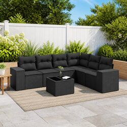7-Piece Black Rattan Garden Sofa Set with Storage