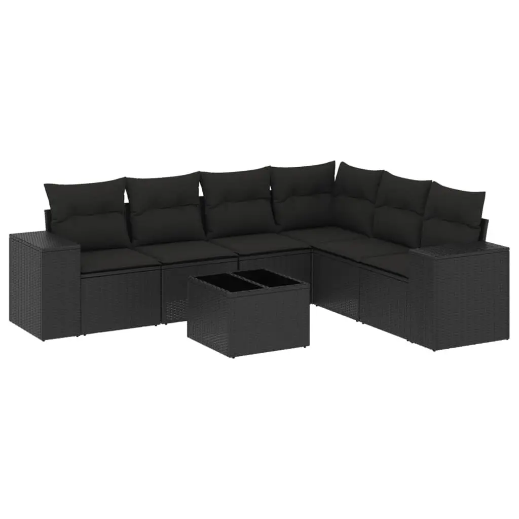 7-Piece Black Rattan Garden Sofa Set with Storage