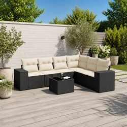 Modular 7-Piece Black Rattan Garden Sofa Set for Outdoors