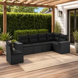 6-Piece Modular Outdoor Sofa Set in Black Rattan