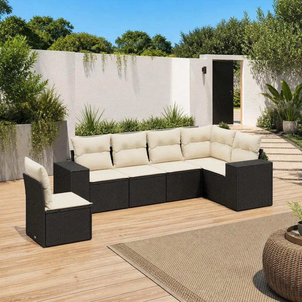 6 Piece Garden Sofa Set PE Rattan Black with Cushions