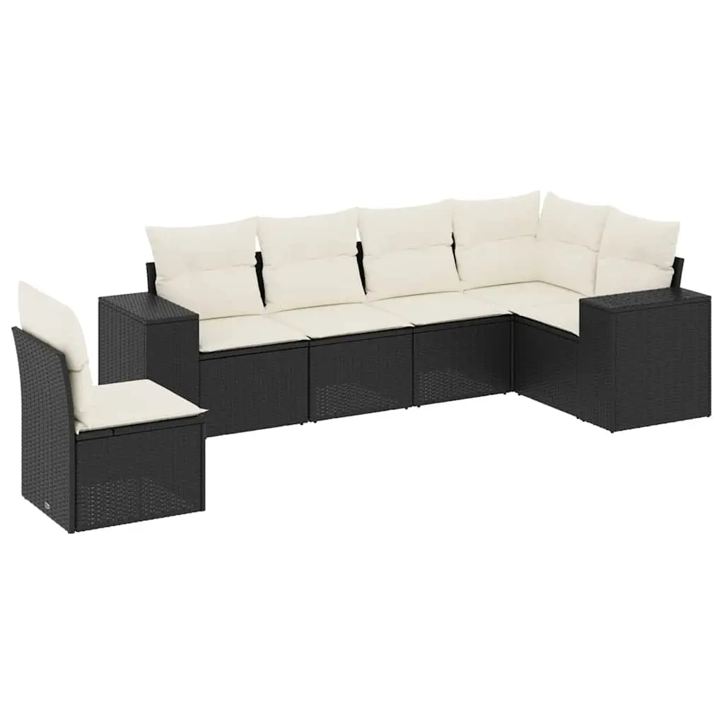 6 Piece Garden Sofa Set PE Rattan Black with Cushions