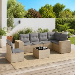 7-Piece Beige Outdoor Sofa Set with Durable Cushions