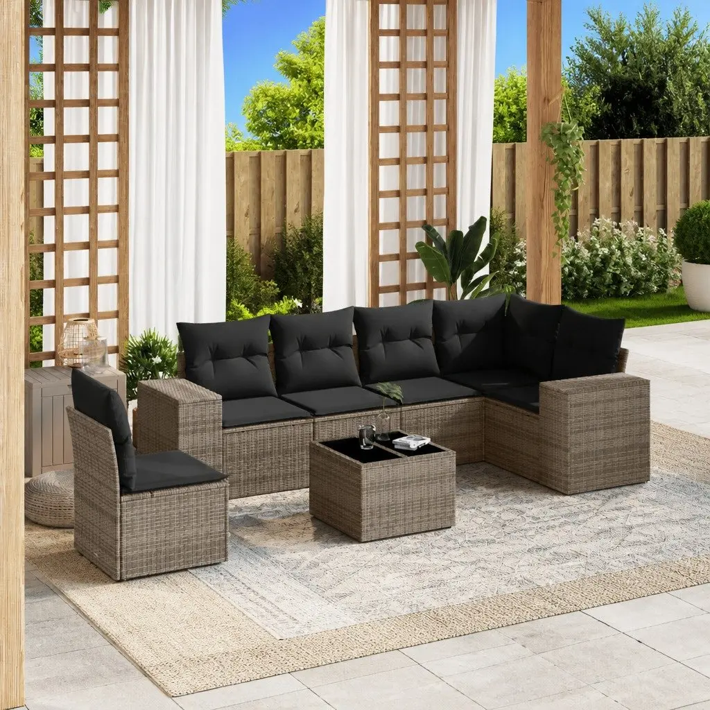7 Piece Modular Garden Sofa Set in Grey Poly Rattan