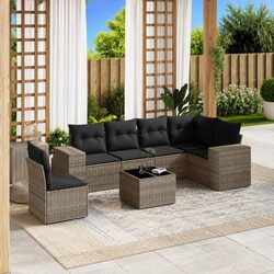 7 Piece Modular Garden Sofa Set in Grey Poly Rattan