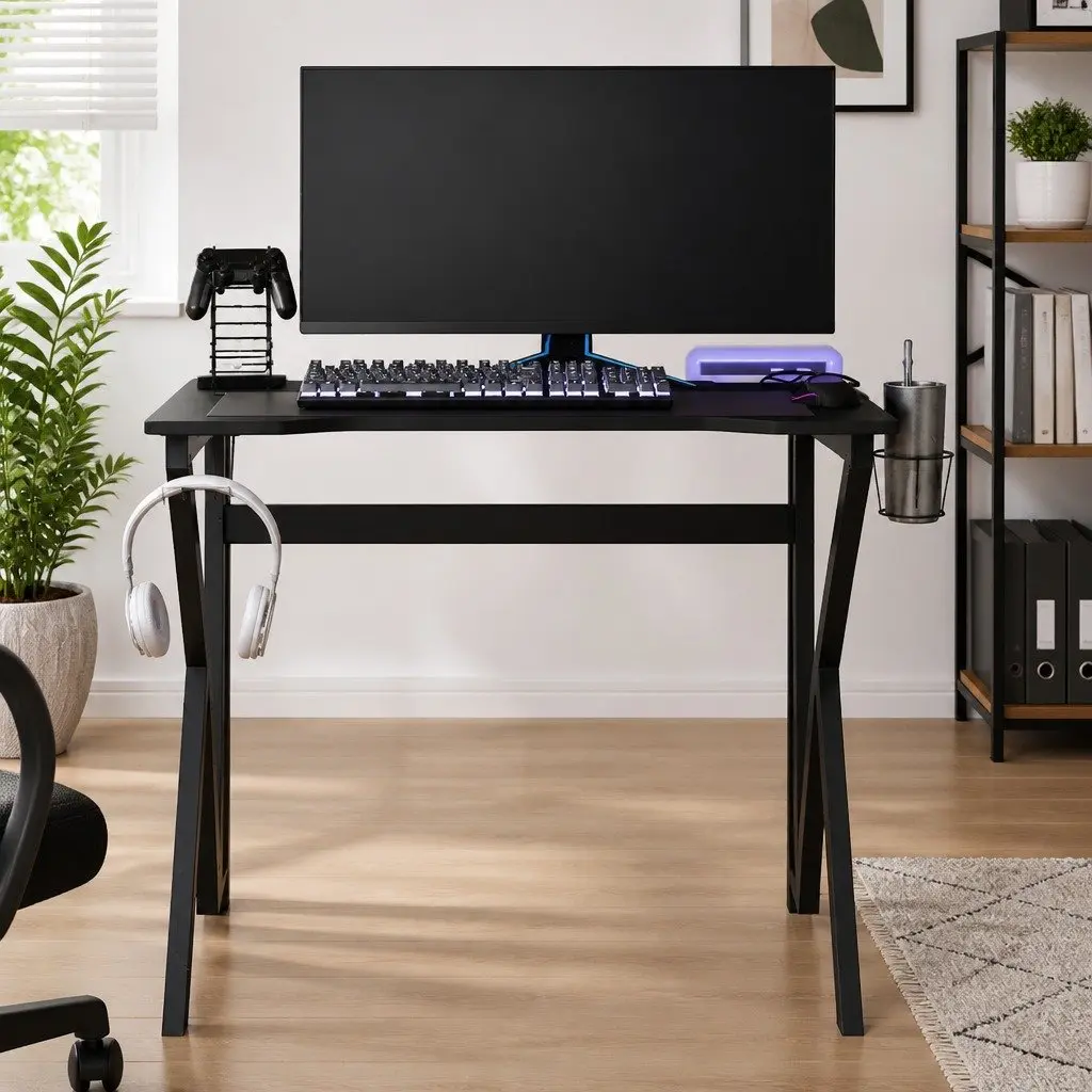 Black Gaming Desk with K Shape Legs