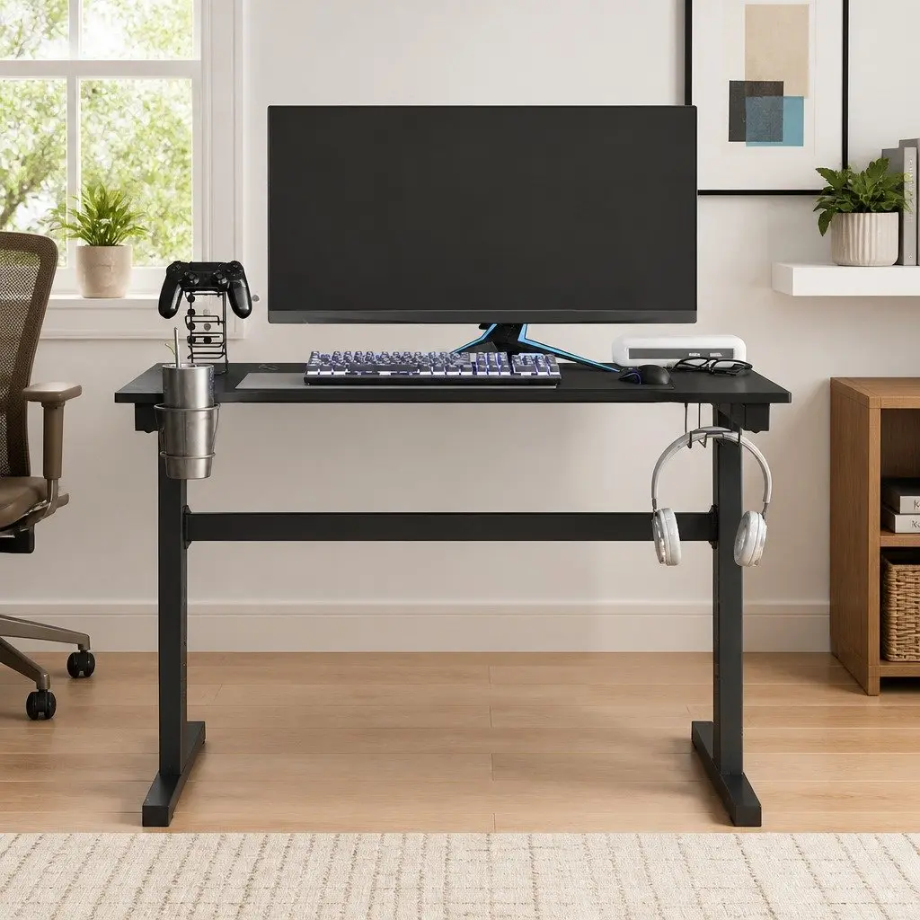 Gaming Desk Iron Z Shape 110x60x75cm Black