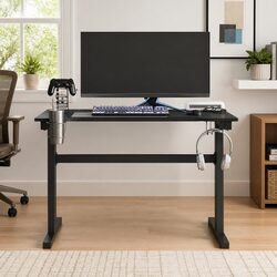Gaming Desk LED RGB Z Shape Design Computer Workstation 110x60x75cm Black