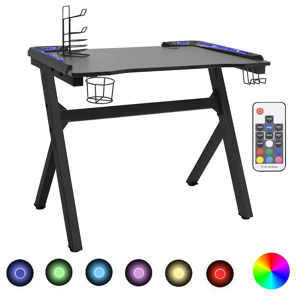 Ergonomic Black Gaming Desk with RGB LED Lighting