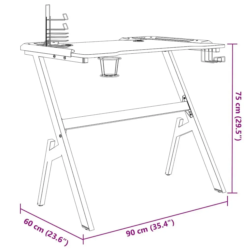 Ergonomic Black Gaming Desk with RGB LED Lighting