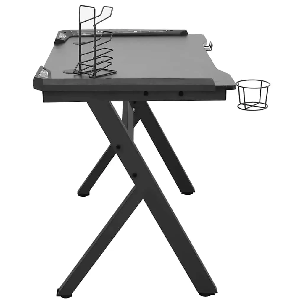 Ergonomic Black Gaming Desk with RGB LED Lighting