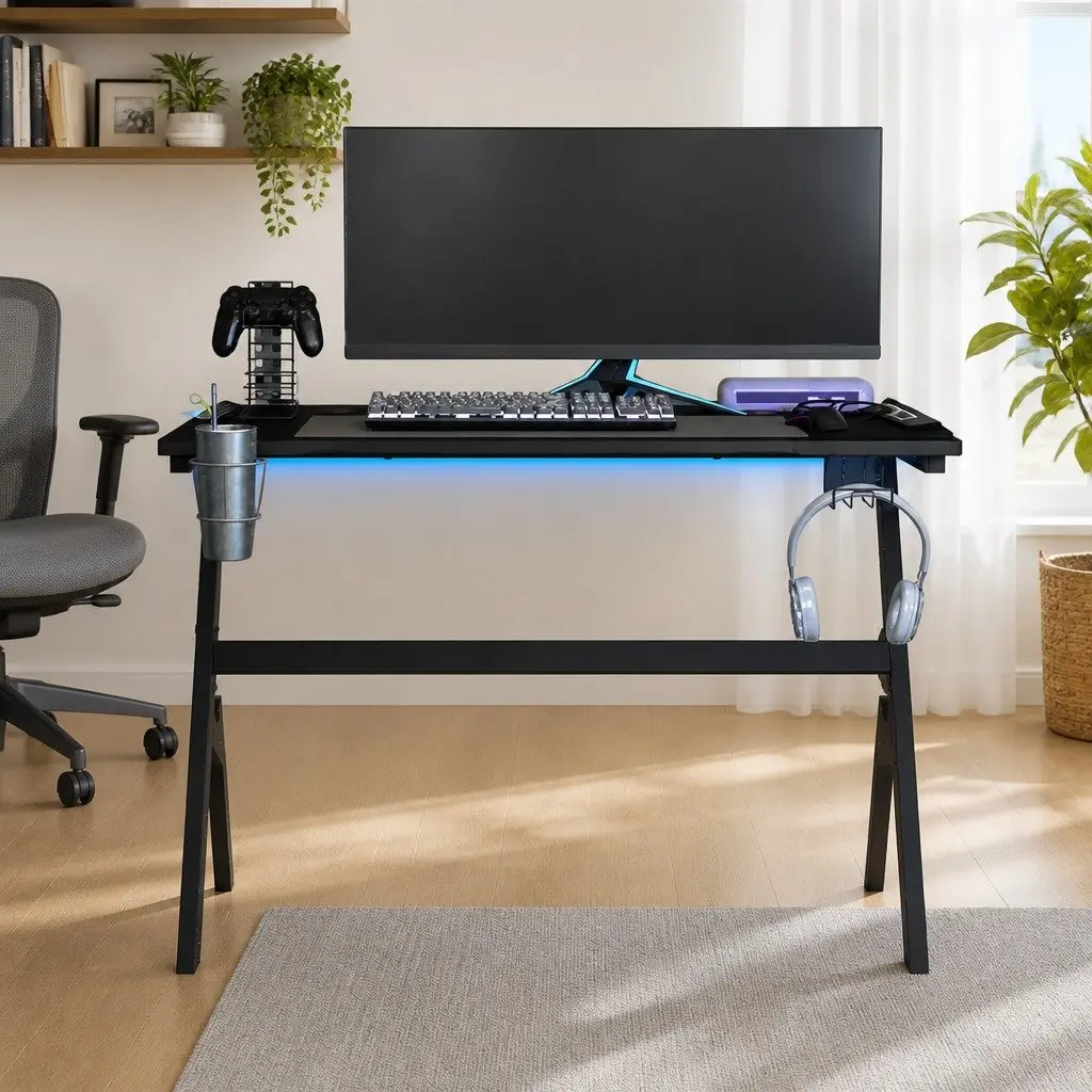 Y Shape Gaming Desk with LED RGB Lighting