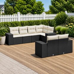 7-Piece Modular Black Poly Rattan Garden Sofa Set
