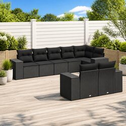 8-Piece Black Poly Rattan Garden Sofa Set for Outdoor Use