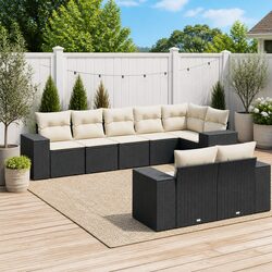 Durable 8 Piece Black Poly Rattan Garden Sofa Set