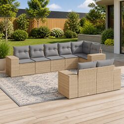 Beige Poly Rattan 8-Piece Modular Garden Sofa Set
