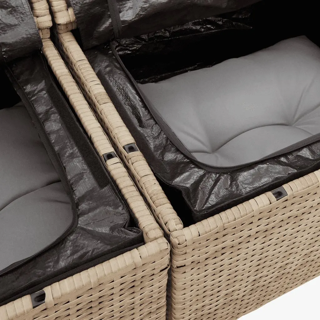 Beige Poly Rattan 8-Piece Modular Garden Sofa Set
