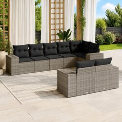 Durable 8 Piece Grey Modular Rattan Garden Sofa Set