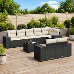 9-Piece Black Poly Rattan Garden Sofa Set for Outdoors