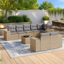 Beige 9-Piece Garden Sofa Set Outdoor Furniture with Cushions