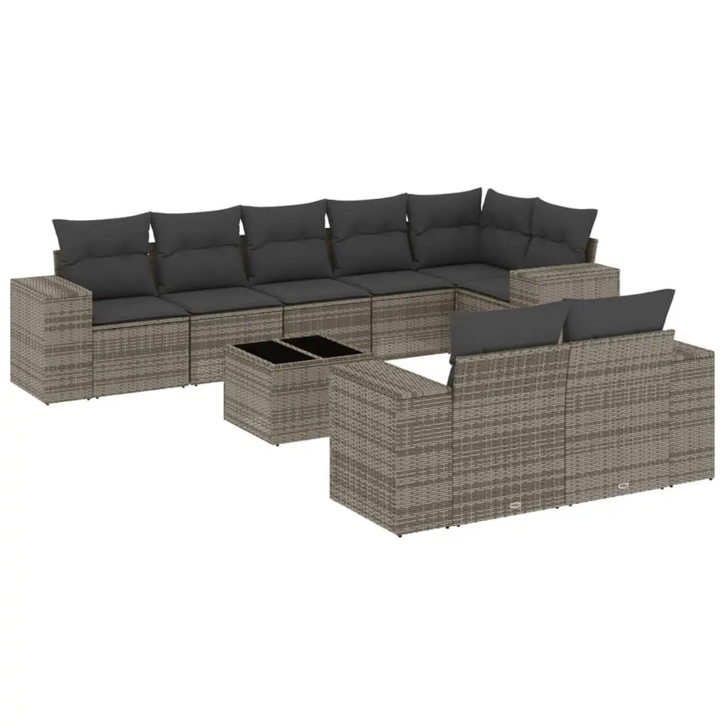 Garden Sofa Set PE Rattan 9 Piece Modular Outdoor Furniture Grey