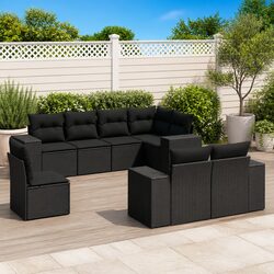 8 Piece Black Outdoor Garden Sofa Set with Cushions