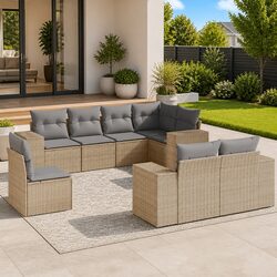 Beige Modular 8-Piece Garden Sofa Set for Outdoor Spaces