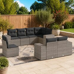 8 Piece Modular Grey Poly Rattan Garden Sofa Set