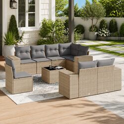 Beige 9 Piece Outdoor Rattan Sofa Set for Your Patio