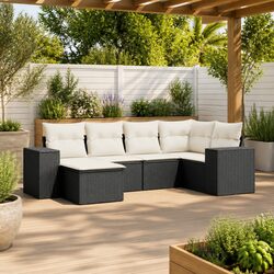 Durable 6 Piece Black Poly Rattan Garden Sofa Set