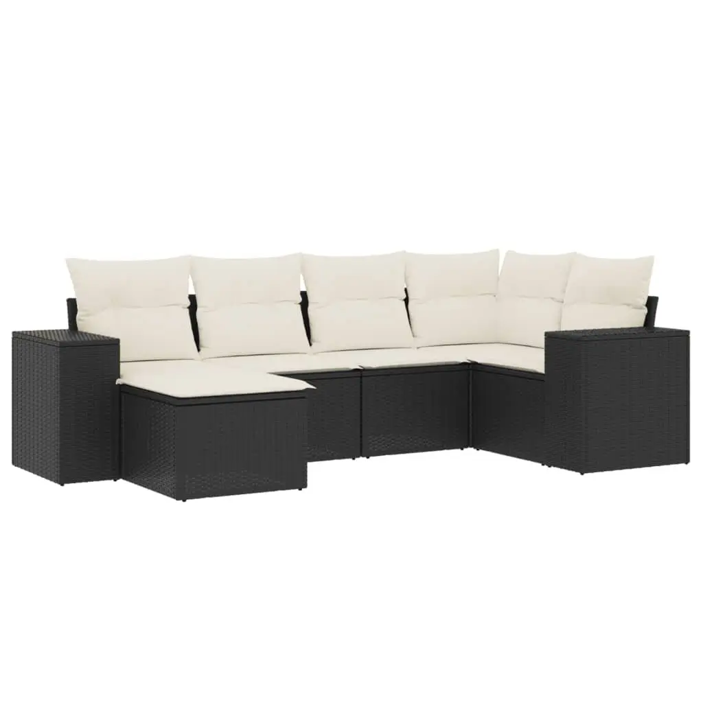 Garden Sofa Set PE Rattan 6 Piece Outdoor Furniture Black with Cushions