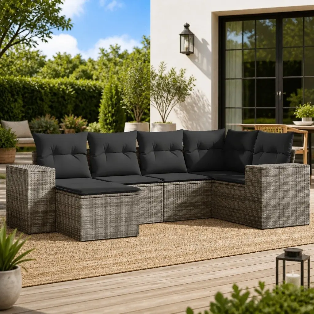 6 Piece Grey Poly Rattan Garden Sofa Set