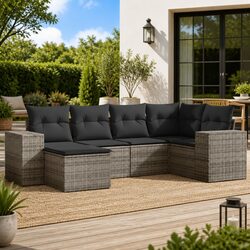 Premium 6 Piece Grey Poly Rattan Garden Sofa Set