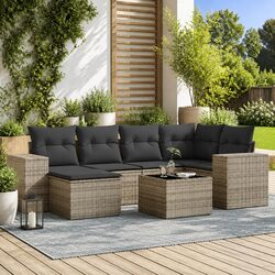 7 Piece Grey Poly Rattan Garden Sofa Set for Outdoors