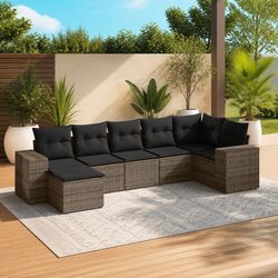 7-Piece Grey Modular Garden Sofa Set with Rattan Finish