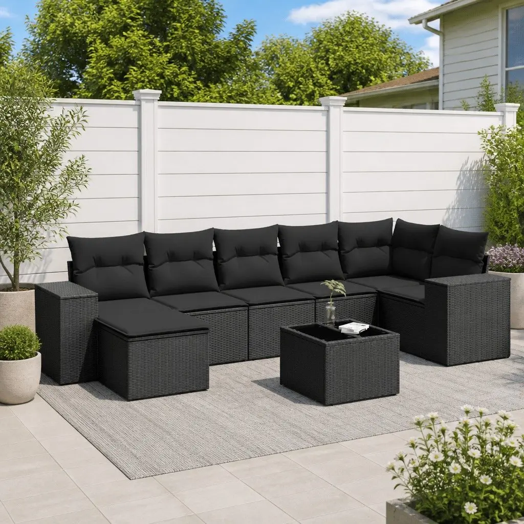 8 Piece Black Outdoor Sofa Set with Cushions