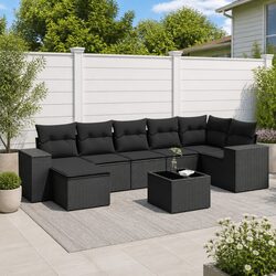 Stylish 8 Piece Black Outdoor Sofa Set with Cushions