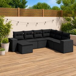 Premium 7 Piece Black Rattan Modular Garden Sofa Set