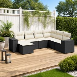 7-Piece Black Poly Rattan Garden Sofa Set for Outdoor Use