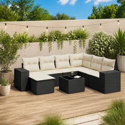 Durable Black Poly Rattan 8-Piece Garden Sofa Set