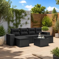7 Piece Modular Garden Sofa Set with Cushions in Black