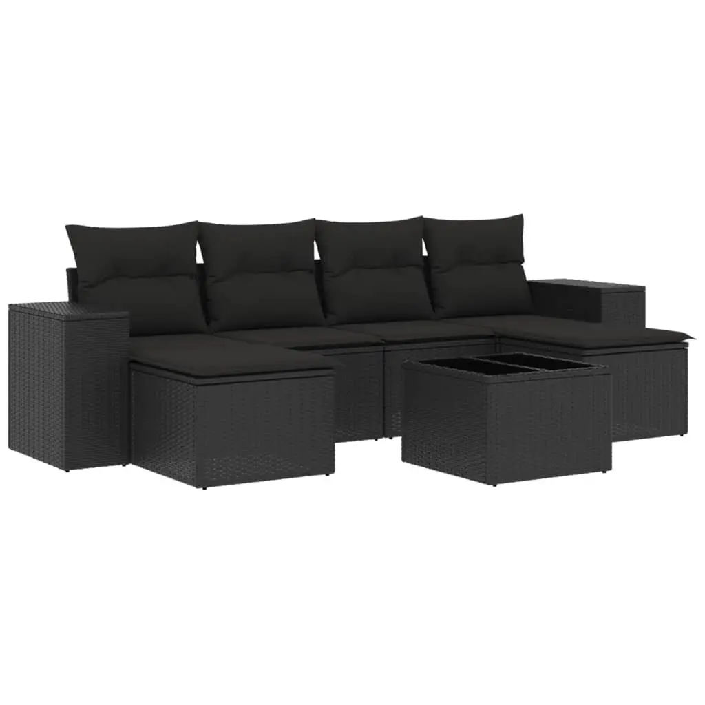 7 Piece Modular Garden Sofa Set with Cushions in Black