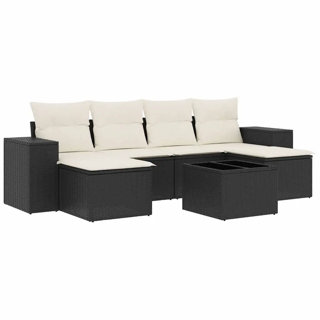 7 Piece Garden Sofa Set PE Rattan Black Outdoor Patio Furniture with Cushions