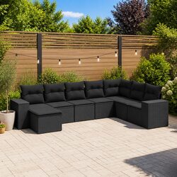 8-Piece Outdoor Sectional Sofa Set in Black Poly Rattan