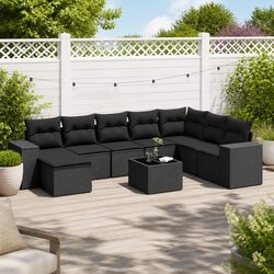 High-Quality 9 Piece Black Poly Rattan Garden Sofa Set