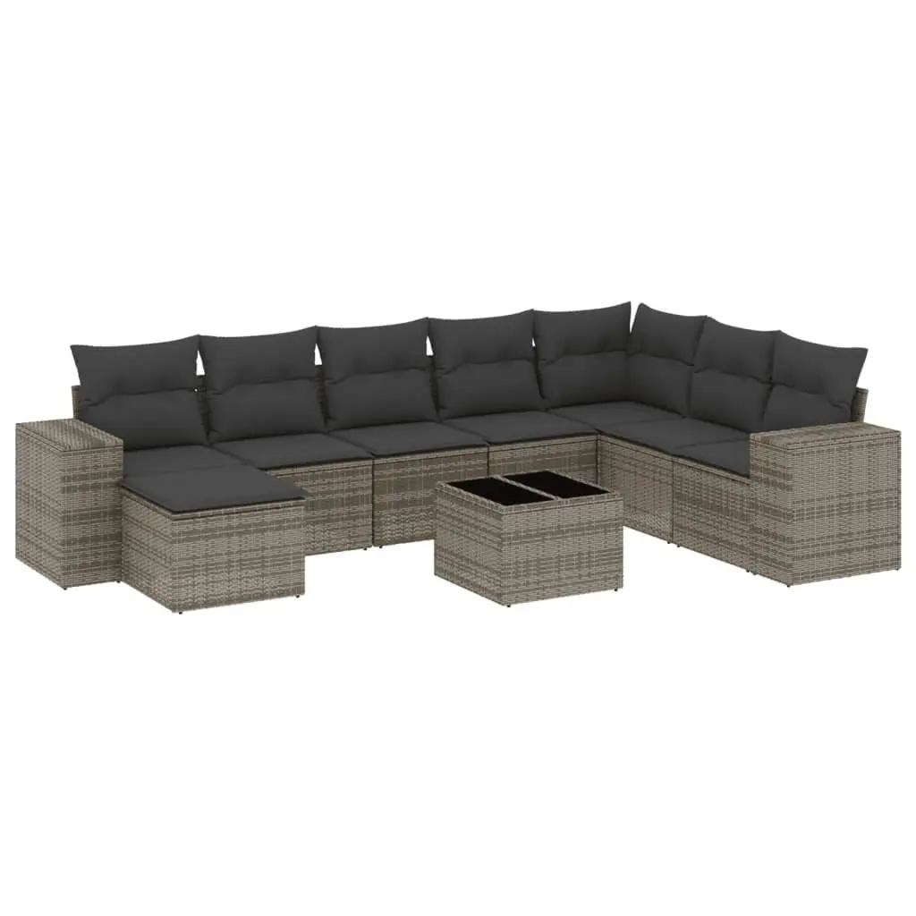 Garden Sofa Set PE Rattan 9 Piece Outdoor Furniture Grey Modular with Cushions